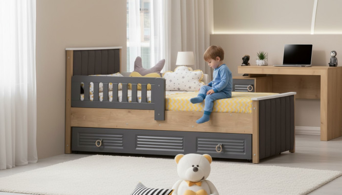Bettrahmen Kinderbett Bett Kinderzimmer Kinderzimmermöbel Grau Holz