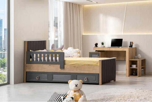 Bettrahmen Kinderbett Bett Kinderzimmer Kinderzimmermöbel Grau Holz