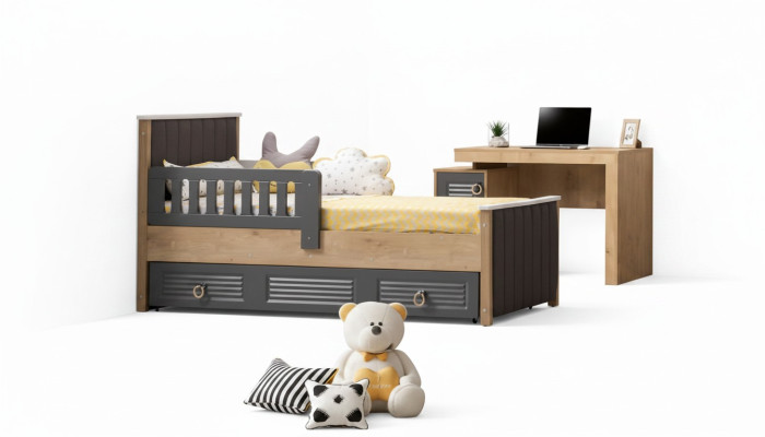 Bettrahmen Kinderbett Bett Kinderzimmer Kinderzimmermöbel Grau Holz