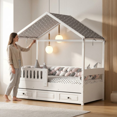 Kinderbett Holzbett Funktionsbett Ausziehbares Bett 200 Holz Weiß Neu