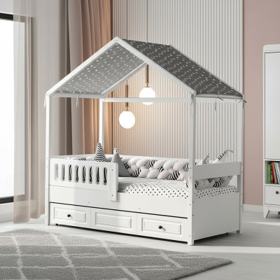 Kinderbett Holzbett Funktionsbett Ausziehbares Bett 200 Holz Weiß Neu