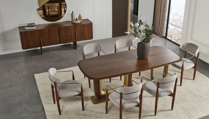 Modern Esszimmer Set Besteht aus Esstisch 6x Stühle Spiegel Anrichte