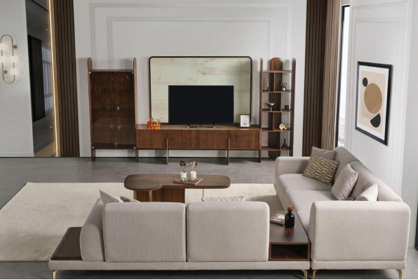 6tlg.Wonzimmer Set von Braun Wohnwand+Couchtisch und Beistelltisch neu