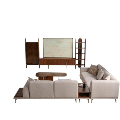 6tlg.Wonzimmer Set von Braun Wohnwand+Couchtisch und Beistelltisch neu