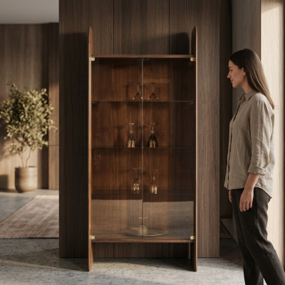 Vitrine Luxus Schrank Holz Stil Braun Glas Neu Schränke Glasschrank