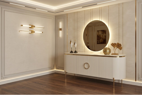 Besteht aus Esszimmer Set Besteht aus Beige Farbe Anrichte und Spiegel