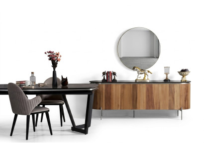 Luxusní jídelní set Modern se skládá z černé přistýlky a zrcadla.