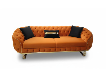 Elegantní třísedák Chesterfield oranžových moderních obývacích pokojů