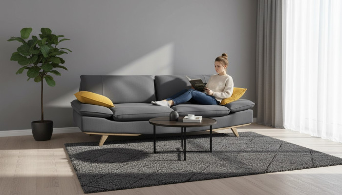 Elegantní šedá třísedadlová pohovka Moderní luxusní obývací pokoj gauče