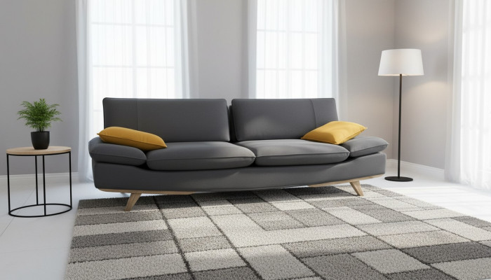 Elegantní šedá třísedadlová pohovka Moderní luxusní obývací pokoj gauče