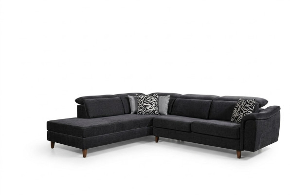 Schwarzes Polster Ecksofa L-Form Couch Wohnzimmer Wohnlandschaft Neu