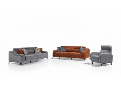 Grau-Orange Wohnzimmer Sitz Möbel Exklusiver 3-Sitzer Luxus Einsitzer