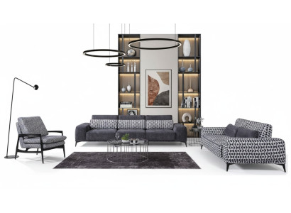 Graues Wohnzimmer Sitzgarnitur Exklusiver Dreisitzer Einsitzer 3tlg 4+3+1