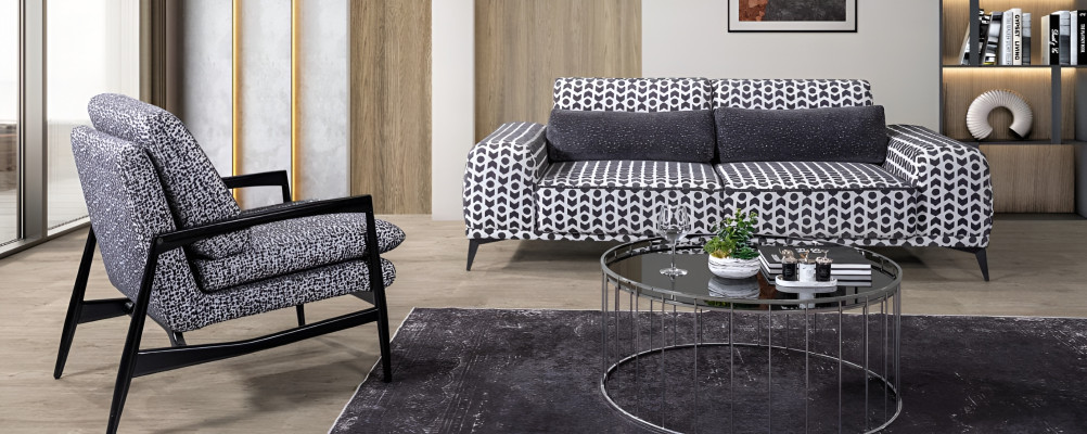 Graues Wohnzimmer Textilsofa 3-Sitzer Couchen Luxus Lounge Sessel 2tlg
