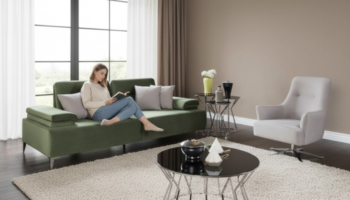 Grün-Weiße Wohnzimmer Polster Garnitur 3-Sitzer Couch Sessel Luxus Couch