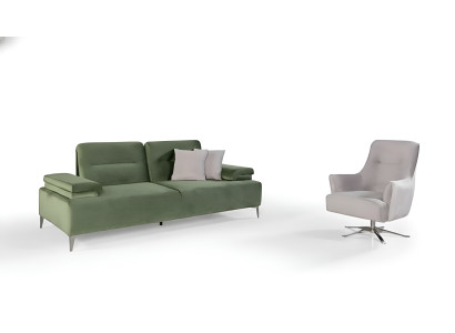 Grün-Weiße Wohnzimmer Polster Garnitur 3-Sitzer Couch Sessel Luxus Couch