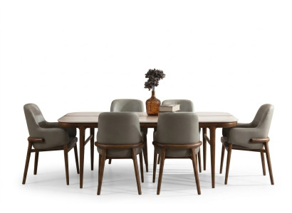 Esszimmer Möbel Holztisch Designer Polsterstühle Holzfüße 7tlg Luxus Set
