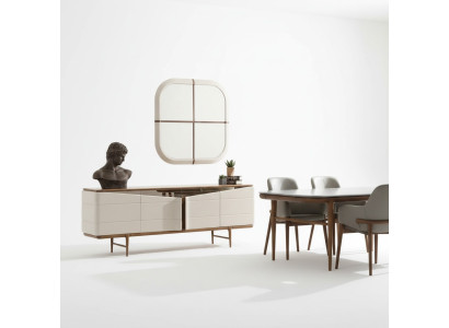 Jídelní set Beige Bufet Obdélníkové Zrcadlo Luxusní Dřevěný Nábytek