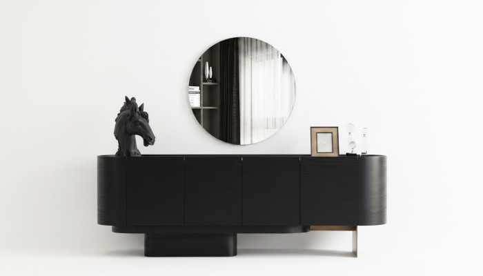Schwarze Esszimmer Möbel Stilvolle Anrichte Mit Spiegel Holz Kommode