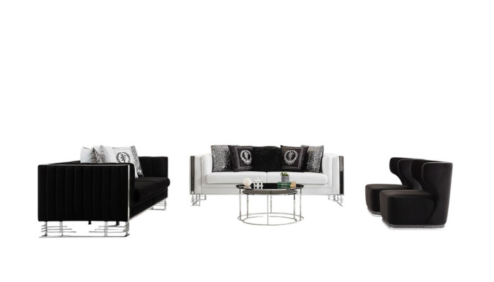 Schwarz-Weiße Sofas Luxus Wohnzimmer Garnitur Dreisitzer Sessel 4tlg Set