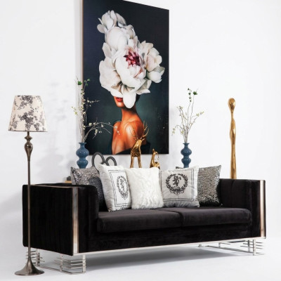 Schwarzer Designer Dreisitzer Wohnzimmer 3-Sitzer Metallrahmen Couch