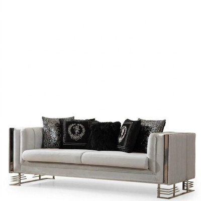 Weißes Modernes Textil Sofa Wohnzimmer 3-Sitzer Luxuriöse Polster Couch
