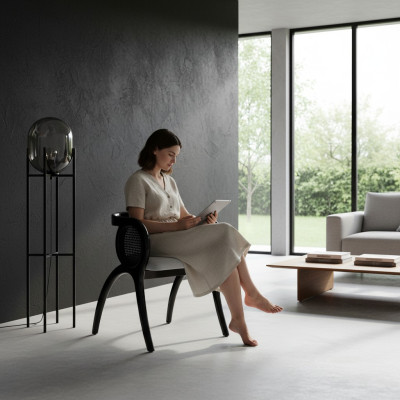 Grau-Schwarzer Designer Stuhl Luxuriöser Einsitzer Esszimmer Stühle