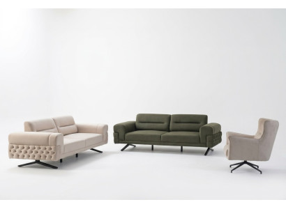 Dunkelgrüne Wohnzimmer Exklusive Couchgarnitur 2x 3-Sitzer Einsitzer Sofa