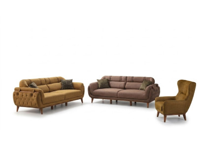 Chesterfield Braue Garnitur Wohnzimmer Sofas 2x Dreisitzer Sessel Möbel