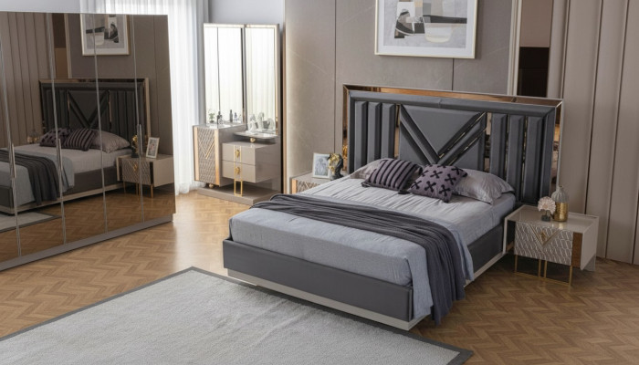 Schwarzes Edelstahl Doppelbett Exklusive Schlafzimmer Möbel Nachttische