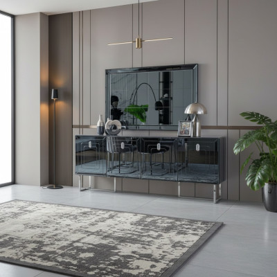 Graue Esszimmer Möbel Glasspiegel Designer Edelstahl Anrichte Luxus Set