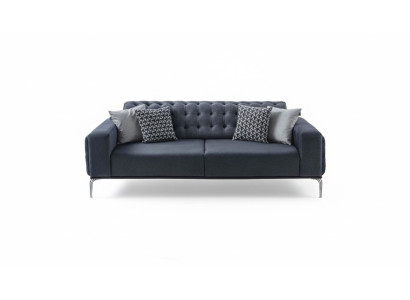 Chesterfield Grauer 3-Sitzer Wohnzimmer Dreisitzer Textil Couchen Neu