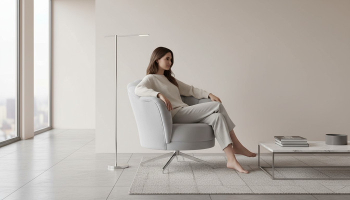 Designer Grauer Sessel Wohnzimmer Edler Einsitzer Luxus Edelstahlfüße
