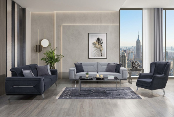 Graue Wohnzimmer Sofas Designer Couchen 3-Sitzer Luxus EInsitzer Sessel