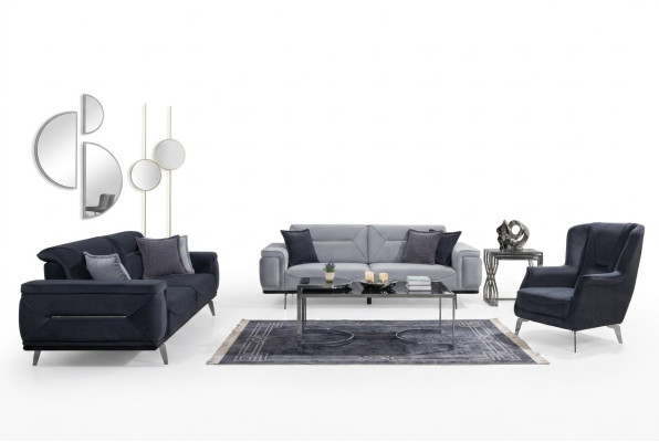 Graue Wohnzimmer Sofas Designer Couchen 3-Sitzer Luxus EInsitzer Sessel