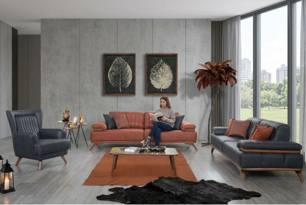Designer Wohnzimmer Garnitur Kunstleder Sofas Ledersessel 3tlg Möbel Set