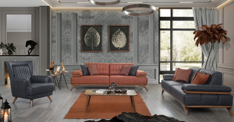 Designer Wohnzimmer Garnitur Kunstleder Sofas Ledersessel 3tlg Möbel Set