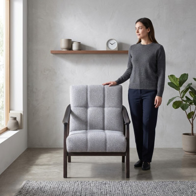 Designová šedá křesla obývacího pokoje Luxusní dřevěný rámeček Nový