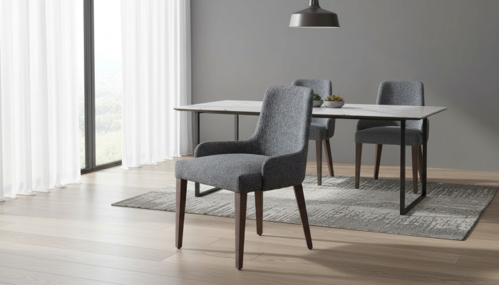 Exklusivní šedé židle s hnědými nohami z designového jídelního setu Novinka