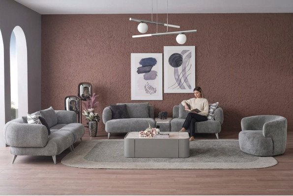 Couch Sofagarnitur 3+3+1 Sitz Grau Sofa Luxus Möbel Wohnzimmer Couchen