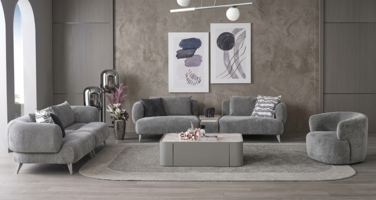 Couch Sofagarnitur 3+3+1 Sitz Grau Sofa Luxus Möbel Wohnzimmer Couchen