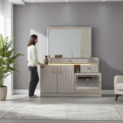 Luxus Kommode mit Spiegel Schlafzimmer möbel stil weiß Sideboard Möbel