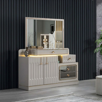 Luxus Kommode mit Spiegel Schlafzimmer möbel stil weiß Sideboard Möbel