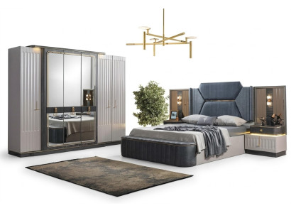 Schlafzimmer Set Bett 2x Nachttische Kleiderschrank 4tlg Design Schrank