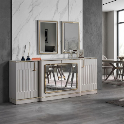 Modernes Sideboard mit 2x Spiegeln Designer Luxus Wohnzimmer Möbel Kommode