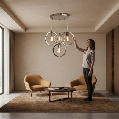 Stropní lampa moderního závěsného lampy obývacího pokoje Luxus matný chrom 35x70.
