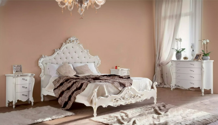 Weiße Schlafzimmer Garnitur Bett 2x Nachttische Kommoden Holz Set 4tlg
