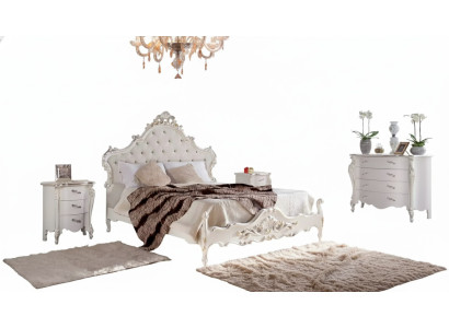 Weiße Schlafzimmer Garnitur Bett 2x Nachttische Kommoden Holz Set 4tlg