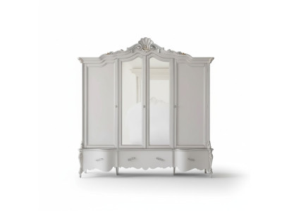 Viertüriger Weißer Klassischer Kleiderschrank Massivholz Schränke Design