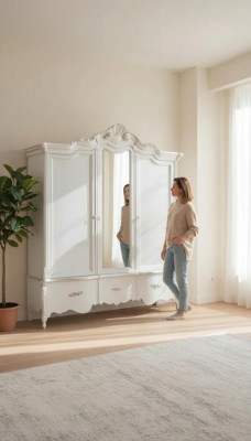 Weißer Kleiderschrank Massivholz Möbel Schlafzimmer Designer Glastüren